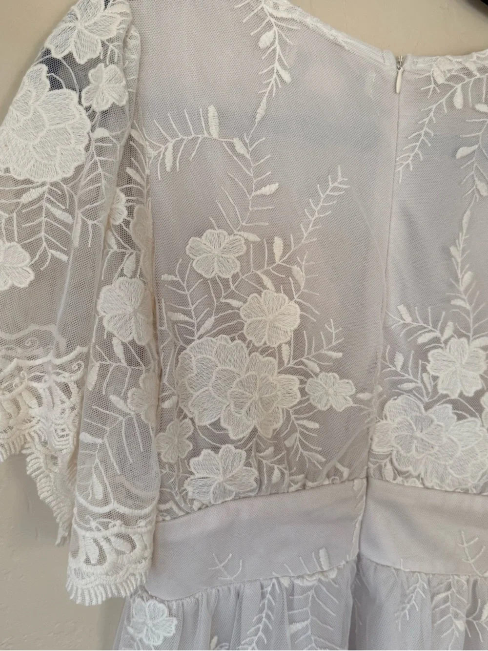 A Calin Lace Peplum Top Boho Cottagecore Sheer Floral Romantic Blouse - Picture 8 of 9